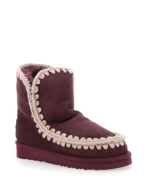 Mou Purple Eskimo Ankle Boots With Crochet Details And Logo Patch On The Rear
