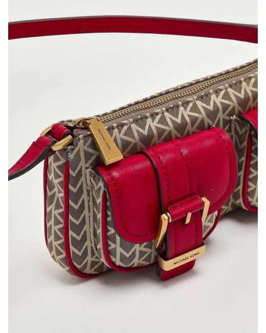 Michael Kors Red Sn Conv Pouchette Shoulder Bag