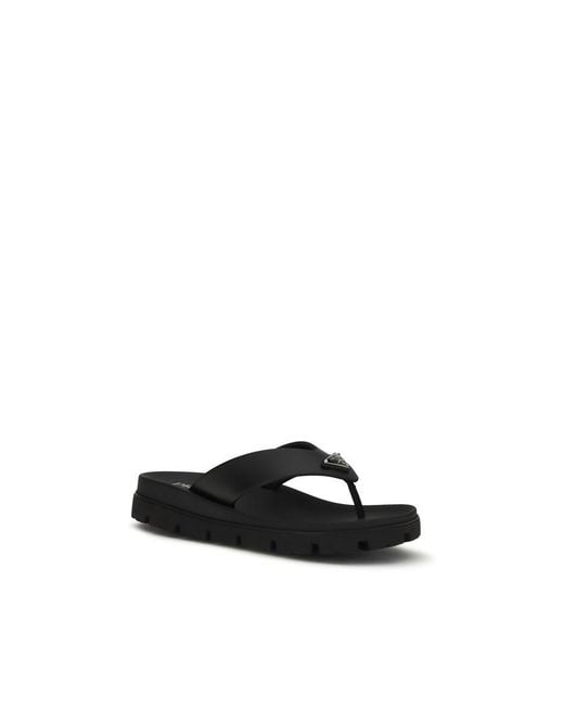 Prada Black Calf Leather Bos Taurus Flat Sandals for men