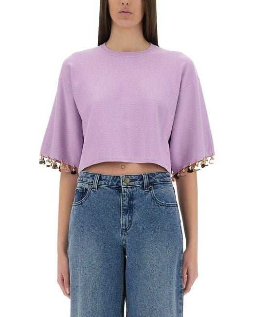 Rabanne Purple Knit Crop T-Shirt