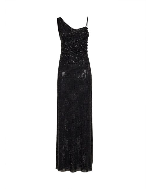 Self-Portrait Black Maxi Dress Draped Tulle Polyester