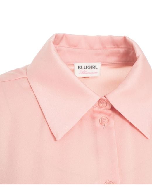 Blugirl Blumarine Pink Satin Button-Up Shirt