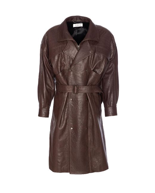 Saint Laurent Brown Lamb Leather Balloon Long Coat for men