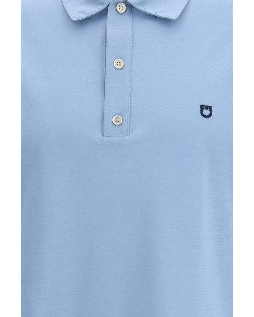 Ferragamo Blue Short-Sleeve Jersey Polo Cotton Shirts for men