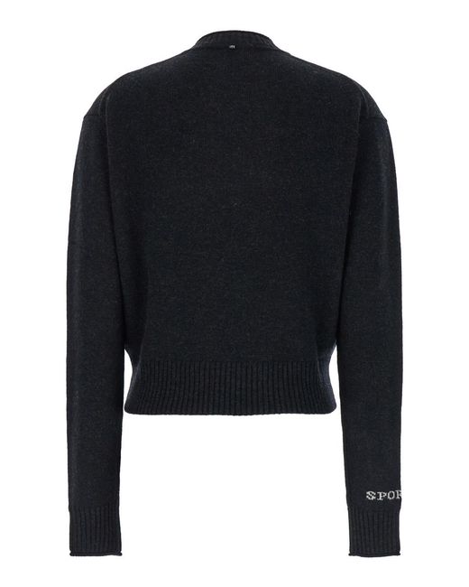 Sportmax Blue Crewneck Sweater With Logo Lettering Wool Tops