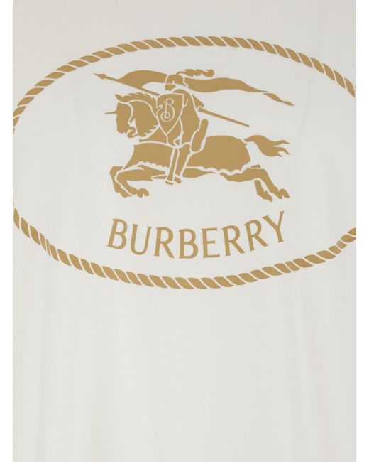 Burberry White Crewneck T-Shirt With Maxi Logo On The Front for men