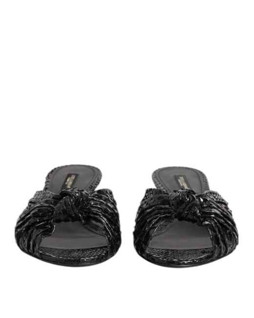 Dolce & Gabbana Black Leather Heels Slides Sandals Shoes Python