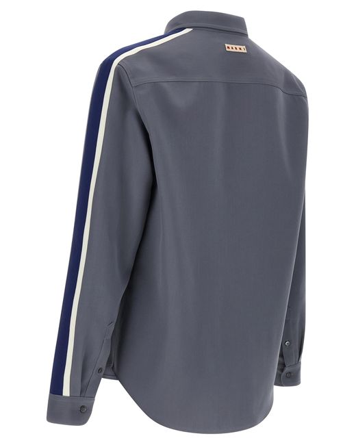 Marni Blue Contrasting Sleeve Virgin Wool Shirt for men