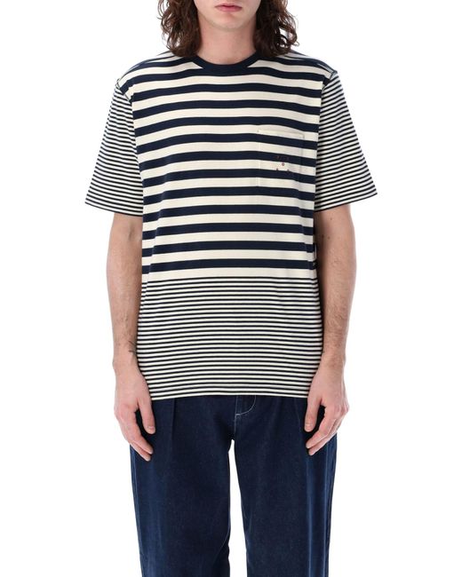 Pop Trading Co. Blue Pop Striped Pocket T-Shirt for men
