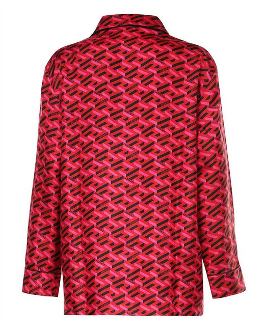 Versace Red Printed Silk Pajama Blouse