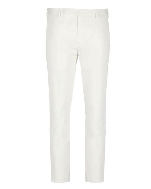 PT Torino White Cotton Tailored Trousers for men