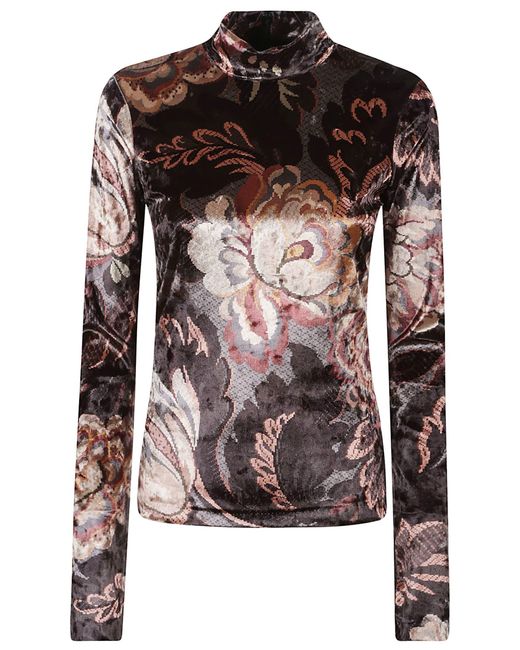 Etro Brown Polyester-Blend Turtleneck Top