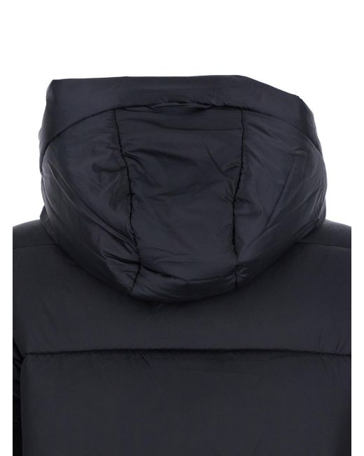 Save The Duck Blue Down Jacket With Fixed Hood And Logo Patch On The Sleeve