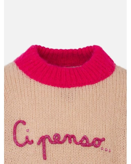 Mc2 Saint Barth Pink Girl Boxy Shape Soft Sweater With Ci Penso Embroidery