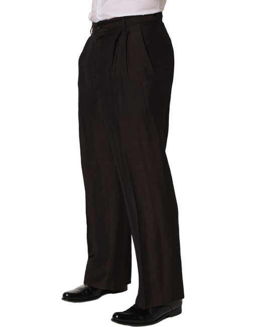 Dolce & Gabbana Black Linen Straight Dress Trouser Pants Viscose for men