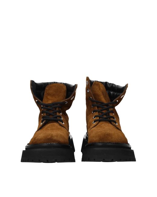 AMI Brown Lace-Up Suede Ankle Boots