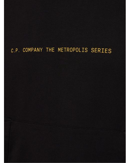C P Company Black Printed Cotton Hoodie for men