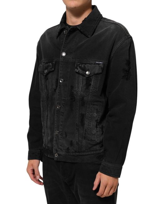 Dolce & Gabbana Black Cotton Stretch Denim Blouson Jacket Co+02 Clothing for men