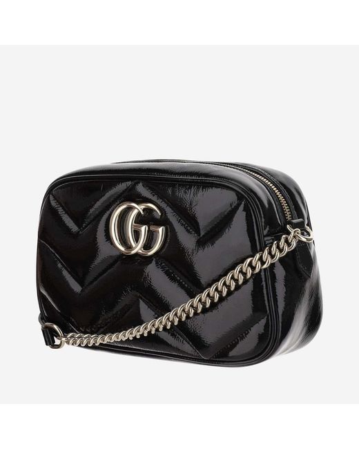 Gucci Black Shoulder Bag Gg Marmont Patent Leather
