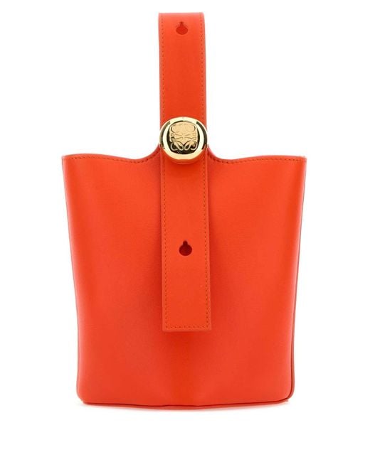 Loewe Orange Dark Leather Mini Pebble Bucket Bag