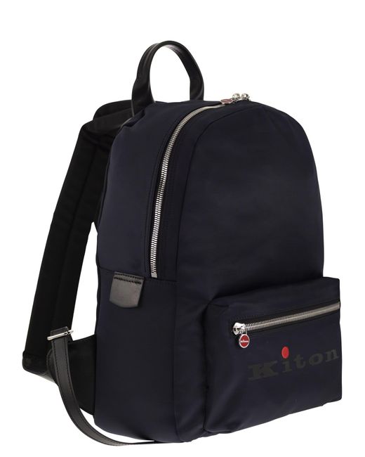 Kiton Blue Backpack With Logo for men