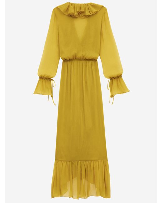 Saint Laurent Yellow Dress, Silk Flounced