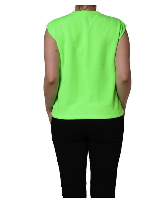 Dolce & Gabbana Green Neon Dg Sequined Sleeveless Jersey Top Polyester
