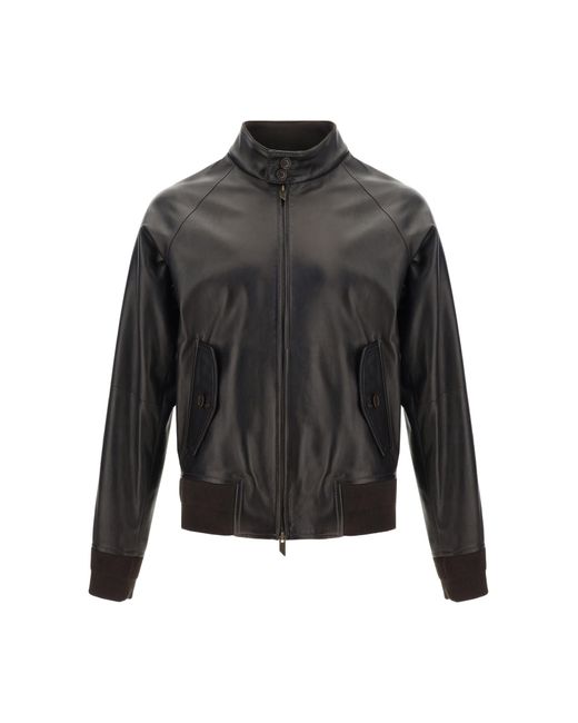Salvatore Santoro Black Leather Bomber Jacket for men