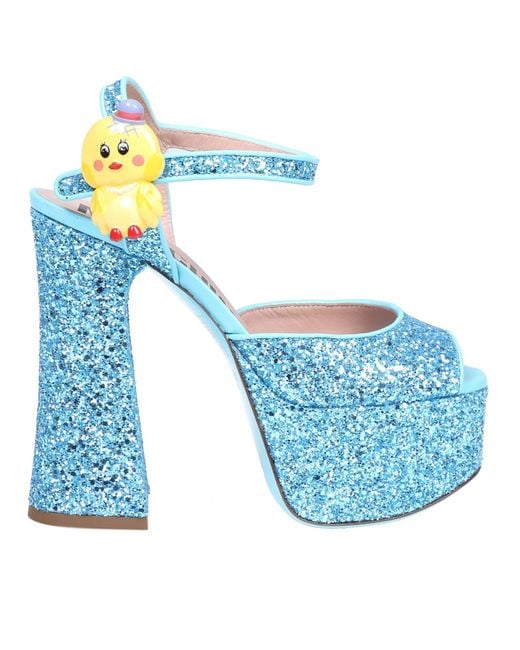 Moschino Blue Sandals In Glitter With Platform