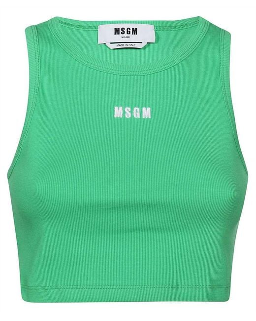 MSGM Green Ribbed Tank Top