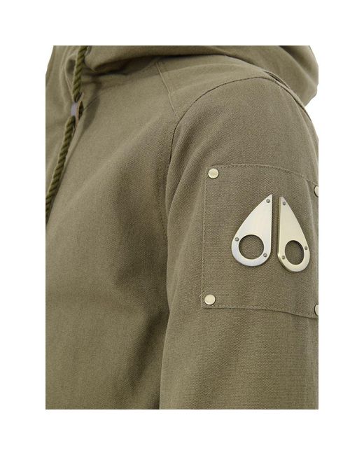 Moose Knuckles Green Leather Biker Jacket With Zipper Details for men