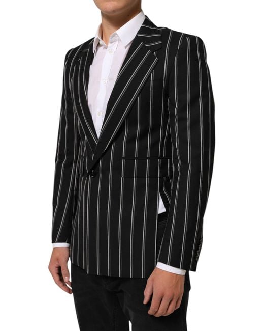 Dolce & Gabbana Black Stripes Sicilia 1 Button Suit Blazer for men