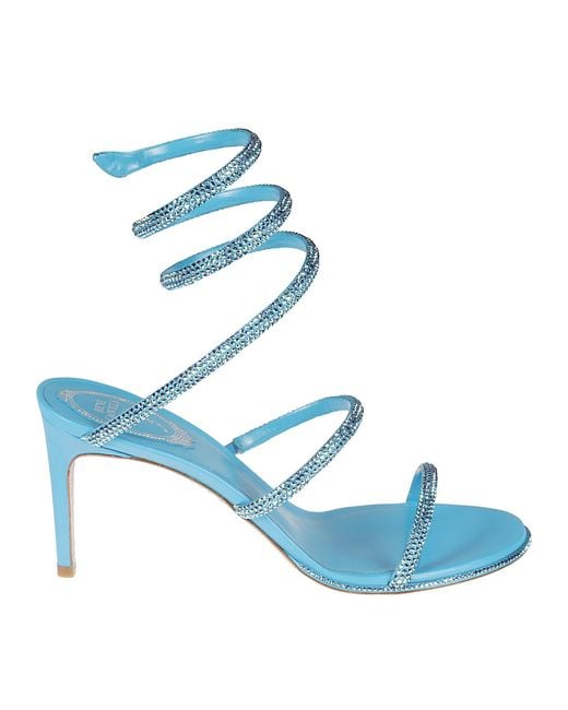 Rene Caovilla Crystal Embellished Ankle Wrap Sandals in Blue | Lyst UK