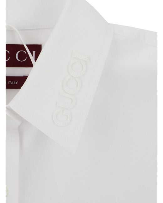 Gucci White Shirt With Tonal Logo Lettering Embroidery On The Collar I