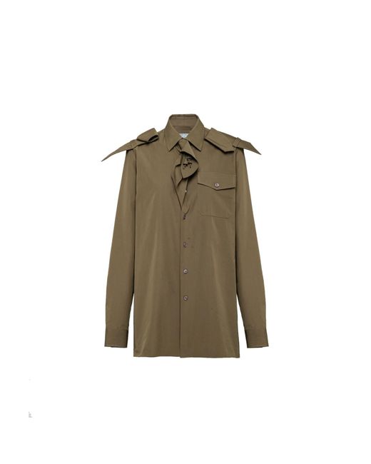 Prada Green Poplin Tie-detail Shirt