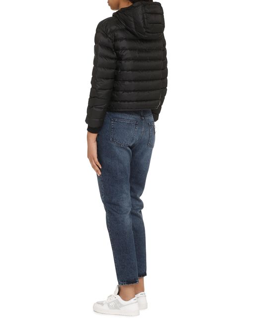 Palm Angels Black Hooded Full-Zip Down Jacket Elastane Puffer