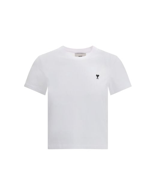AMI White Ami De Coeur Cropped T-Shirt Cotton T-Shirts