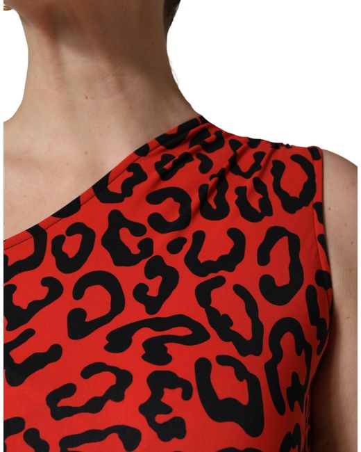 Dolce & Gabbana Red Nylon Leopard Pattern Jumpsuit And Elastane