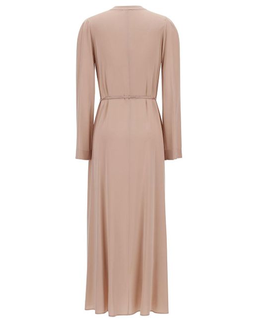 Forte Forte Natural Long Pale Dress With Belt And Long Sleeves