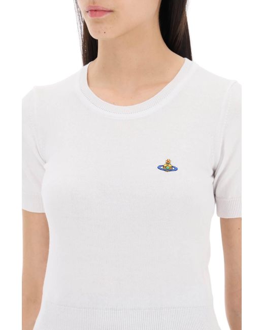 Vivienne Westwood White Bea Short-Sleeve Sweater With Orb Embroidery