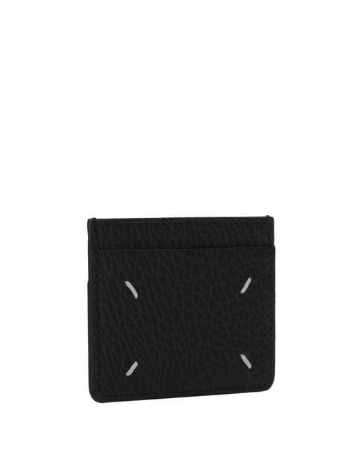 Maison Margiela Black Card Holder With Stitching Calf Leather Bos Taurus Wallet