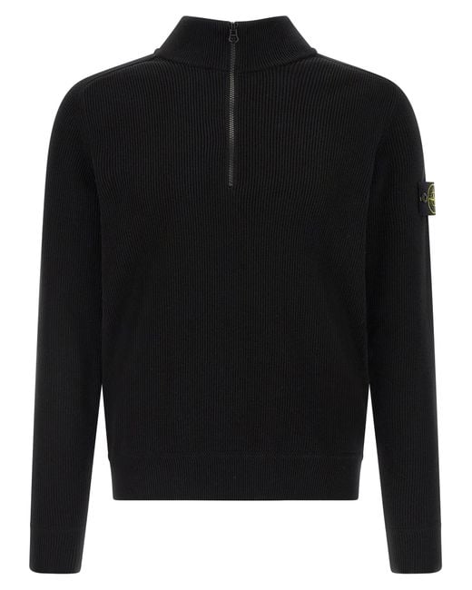 Stone Island Black Ribbed Cotton Sweater for men