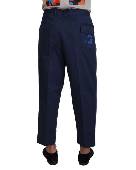 Dolce & Gabbana Blue Cotton Cropped Pants Wool Elastane for men