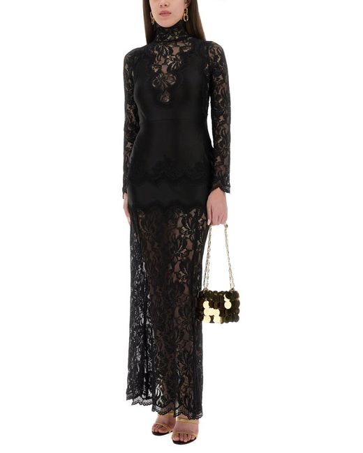 Rabanne Black Lace And Jersey Long Dress