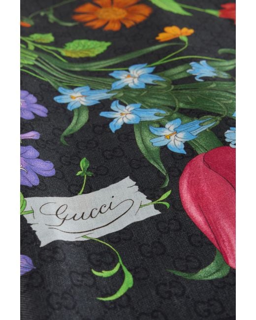 Gucci Gray Scarf, Printed Silk-Wool