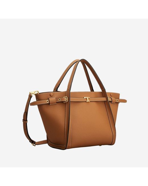 Tod's Brown Leather Shopping Bag With Logo Calfskin Handbags