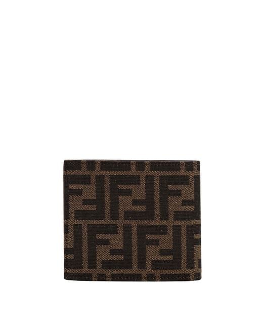 Fendi Black Bifold Ff Jacquard Fabric Wallet for men