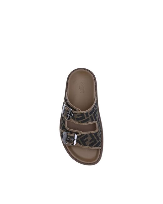 Fendi Brown Calf Leather Bos Taurus Flat Sandals for men