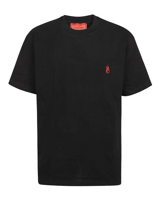 Vision Of Super Black T-Shirt With Flames Logo And Metal Label for men