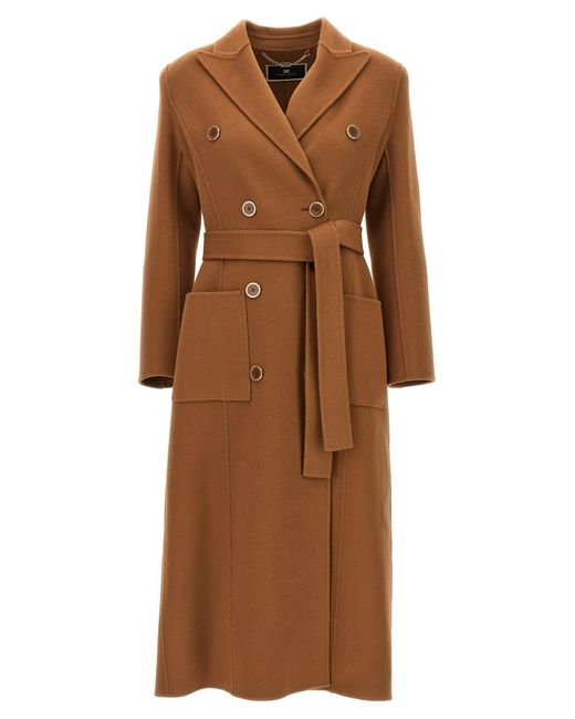 Elisabetta Franchi Brown Double-breasted Coat Coats, Trench Coats